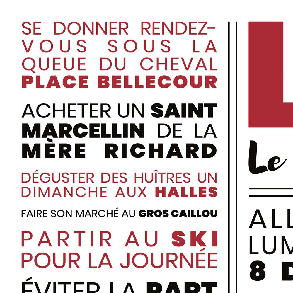 Affiche lyon : le guide du vrai lyonnais, affiche typographique minimaliste, zoom