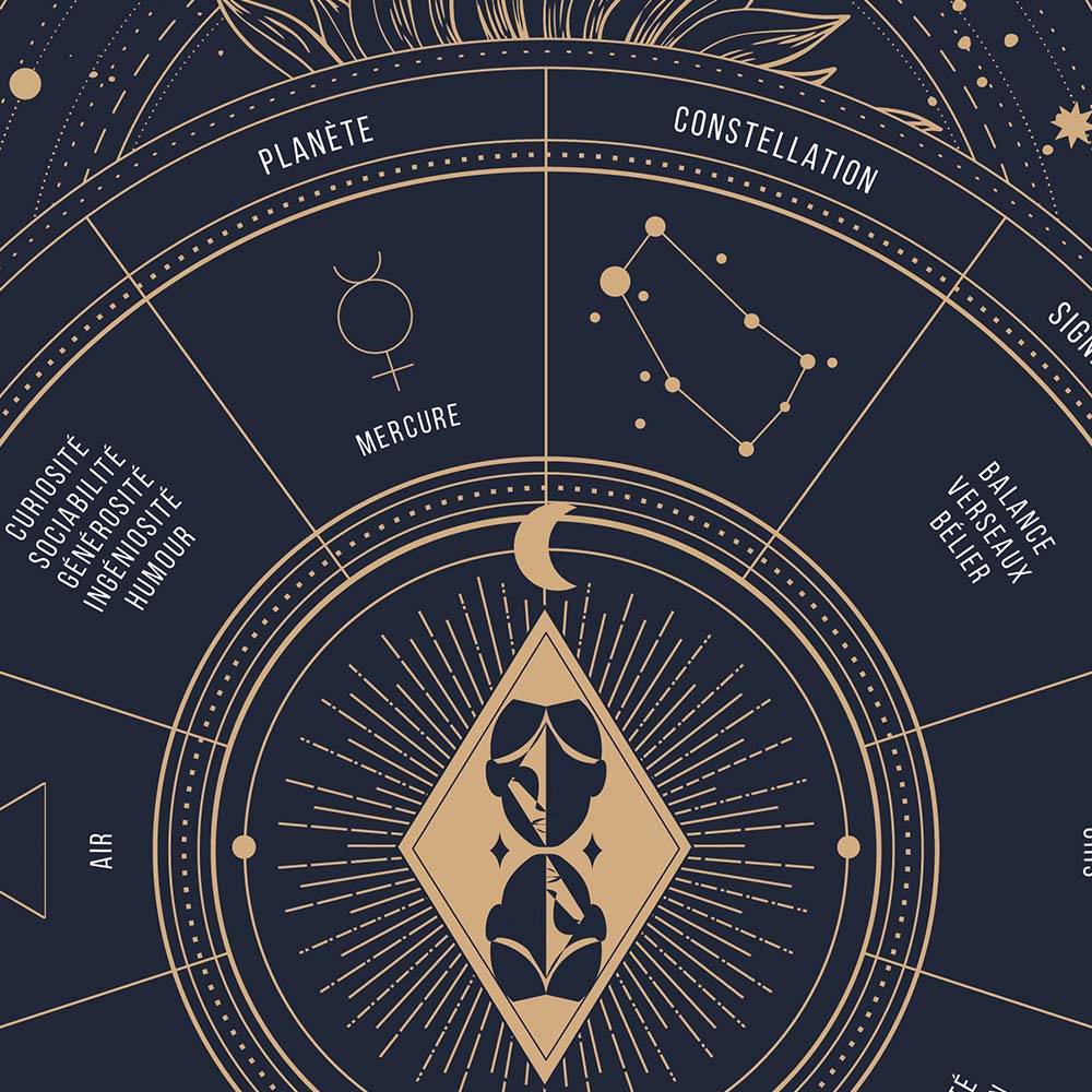 Affiche signe astrologique Gémeaux, poster vintage de signe du zodiaque, zoom