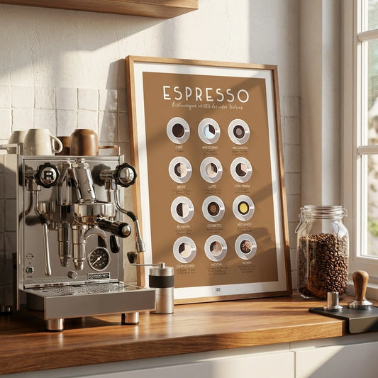Affiche des cafés espresso et cafés italiens, avec leurs recettes