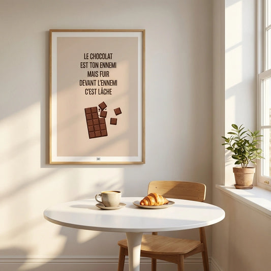 Affiche le chocolat est ton ennemi, affiche humoristique sur le thème du chocolat