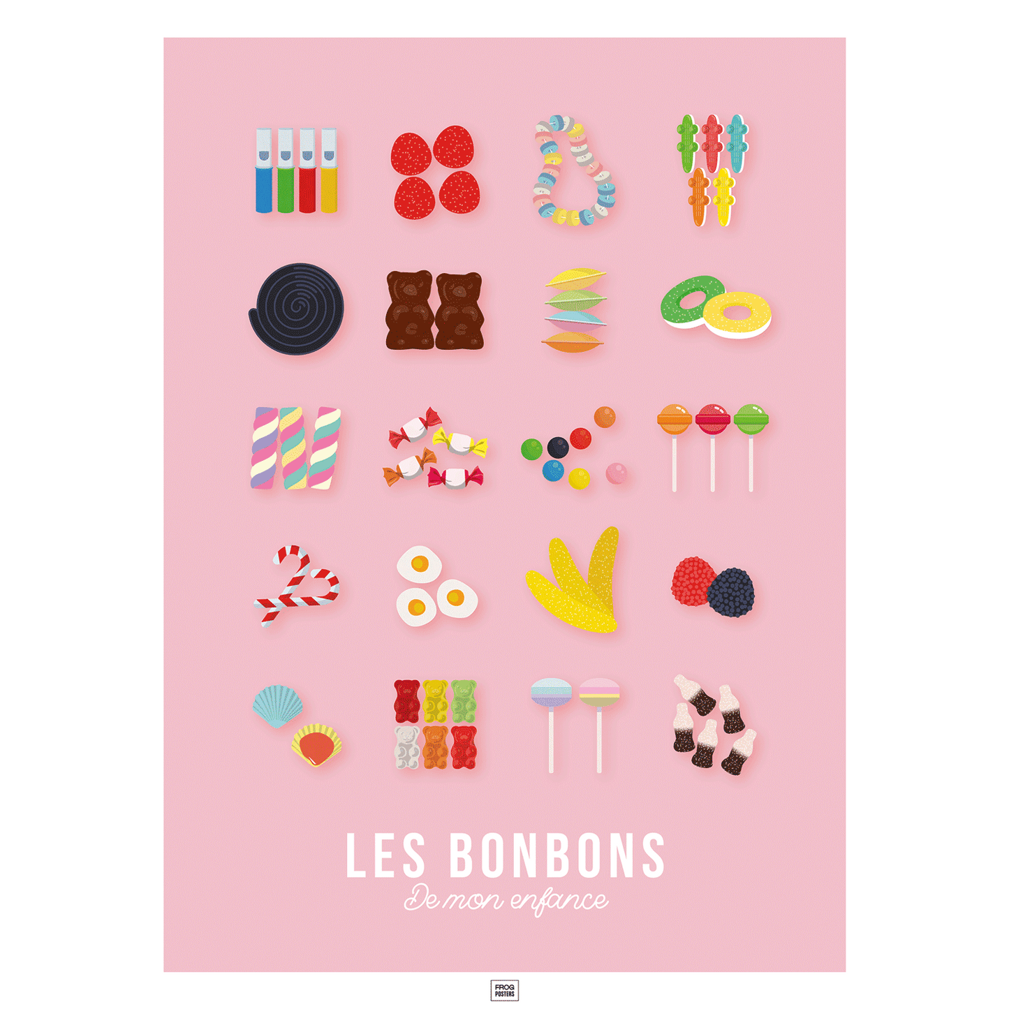 affiche bonbons, affiche candy bar minimaliste, affiche nostalgique, souvenir d'enfance