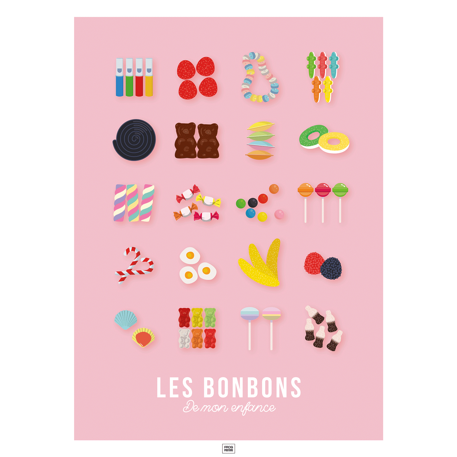 affiche bonbons, affiche candy bar minimaliste, affiche nostalgique, souvenir d'enfance