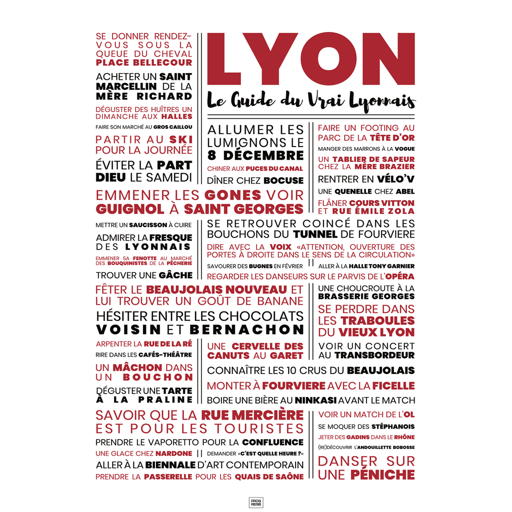 Affiche lyon : le guide du vrai lyonnais, affiche typographique minimaliste