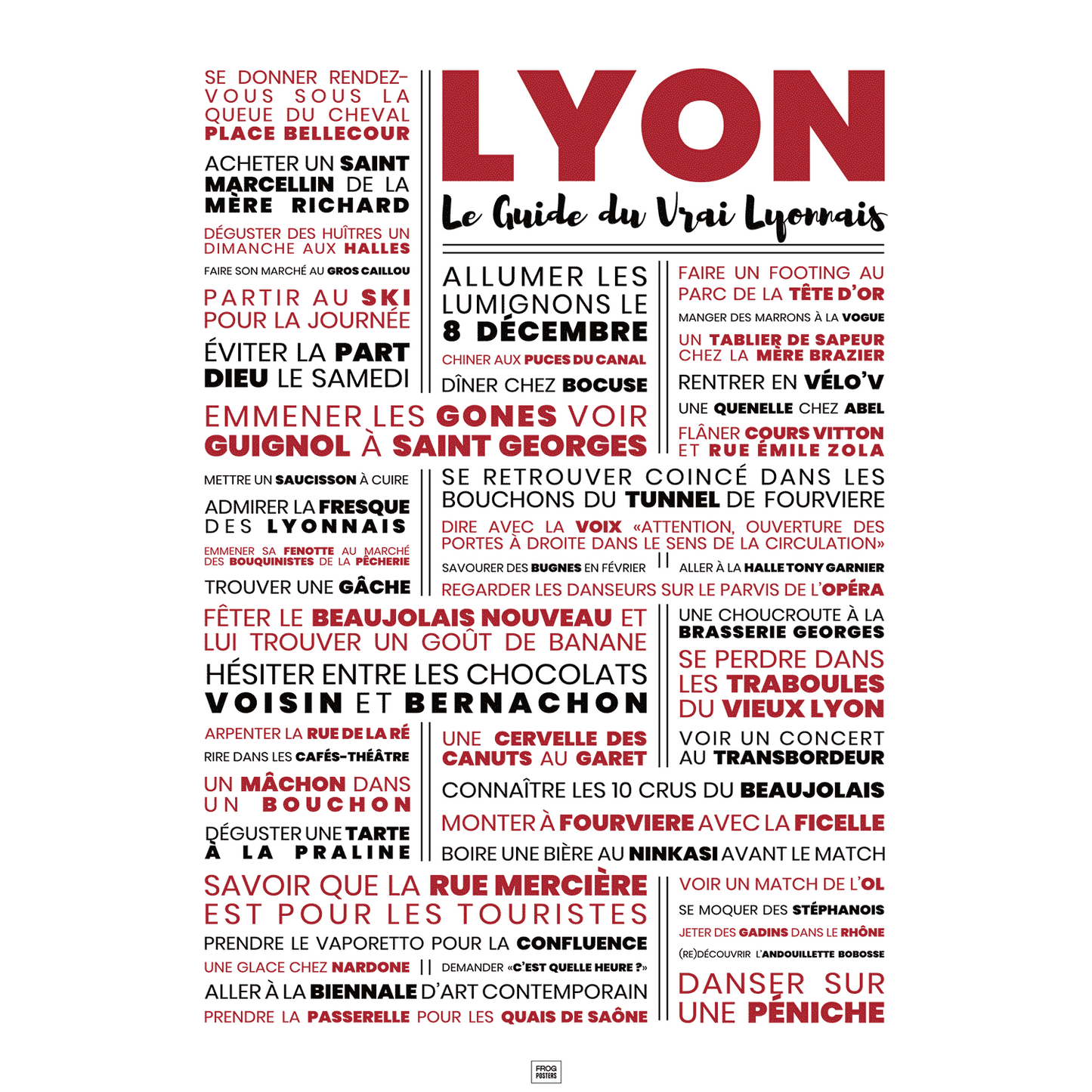 Affiche lyon : le guide du vrai lyonnais, affiche typographique minimaliste