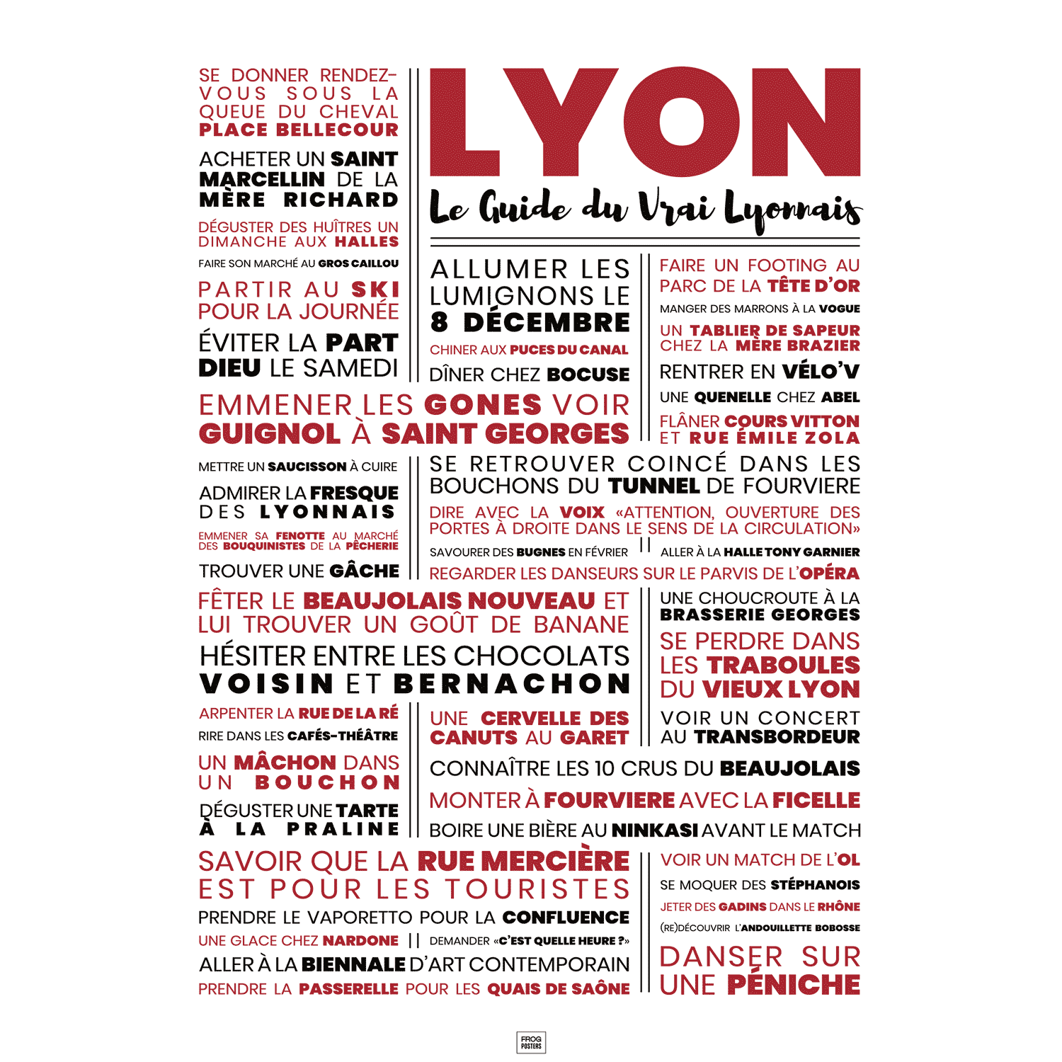 Affiche lyon : le guide du vrai lyonnais, affiche typographique minimaliste