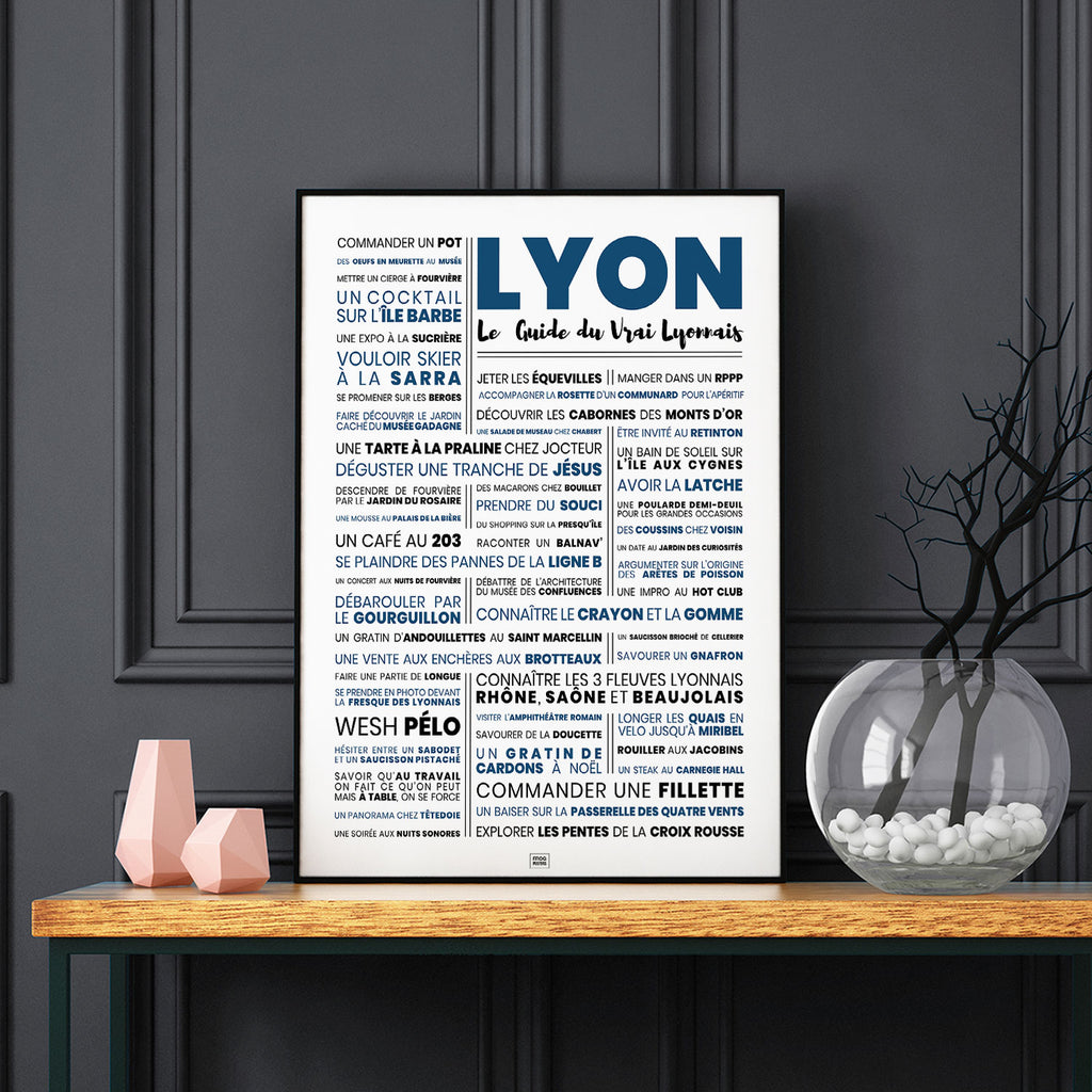 Affiche lyon : le guide du vrai lyonnais - La suite, affiche minimaliste, sur fond sombre