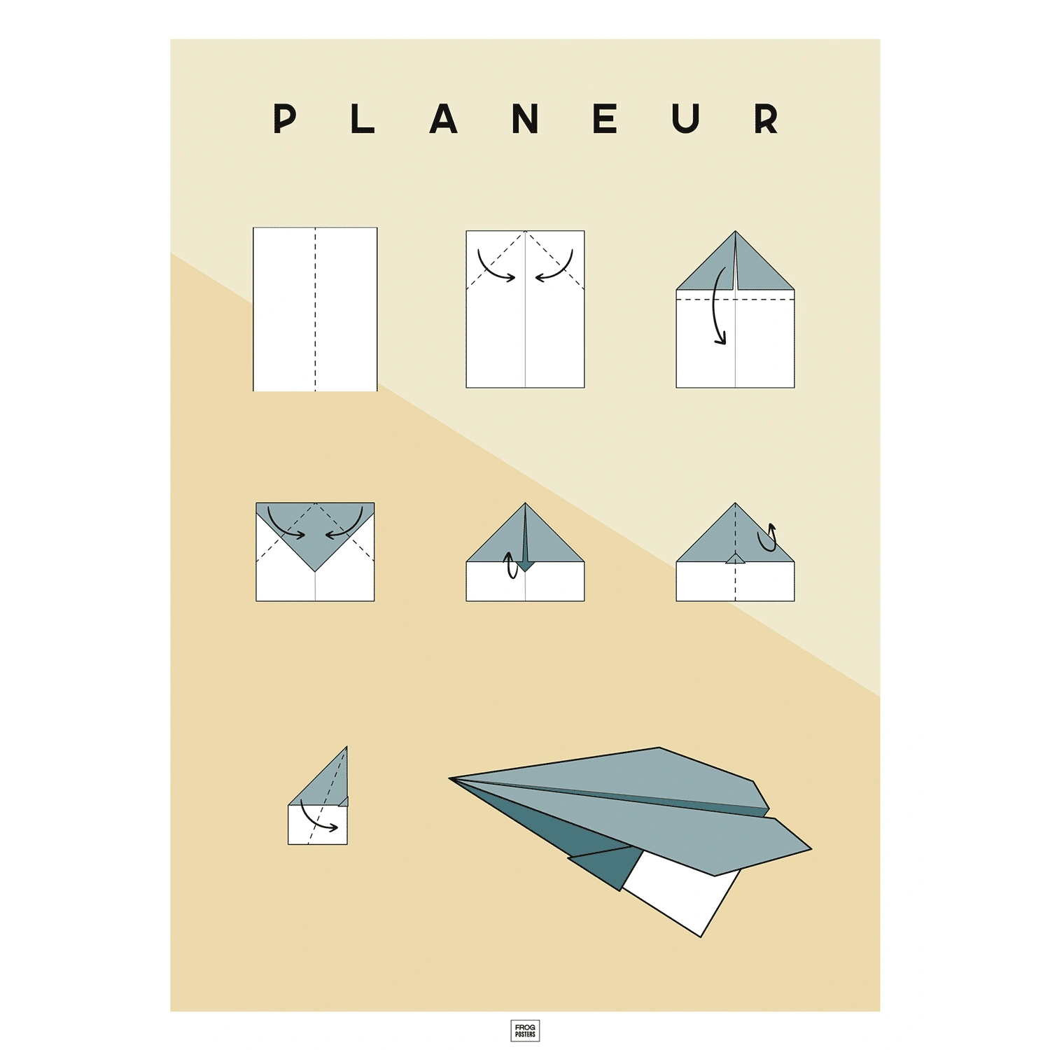 Affiche origami avion, poster minimaliste géométrique