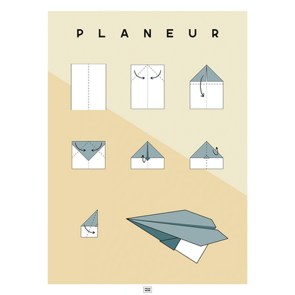 Affiche origami avion, poster minimaliste géométrique