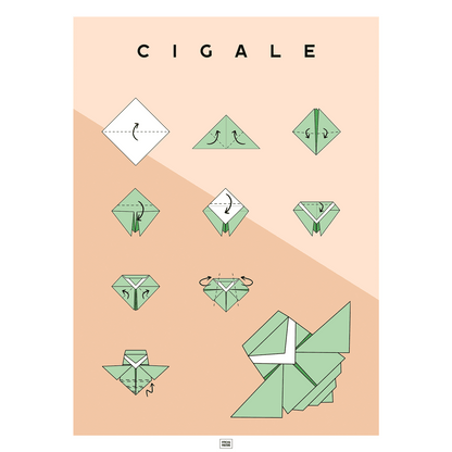 Affiche origami cigale, poster minimaliste géométrique, origami facile