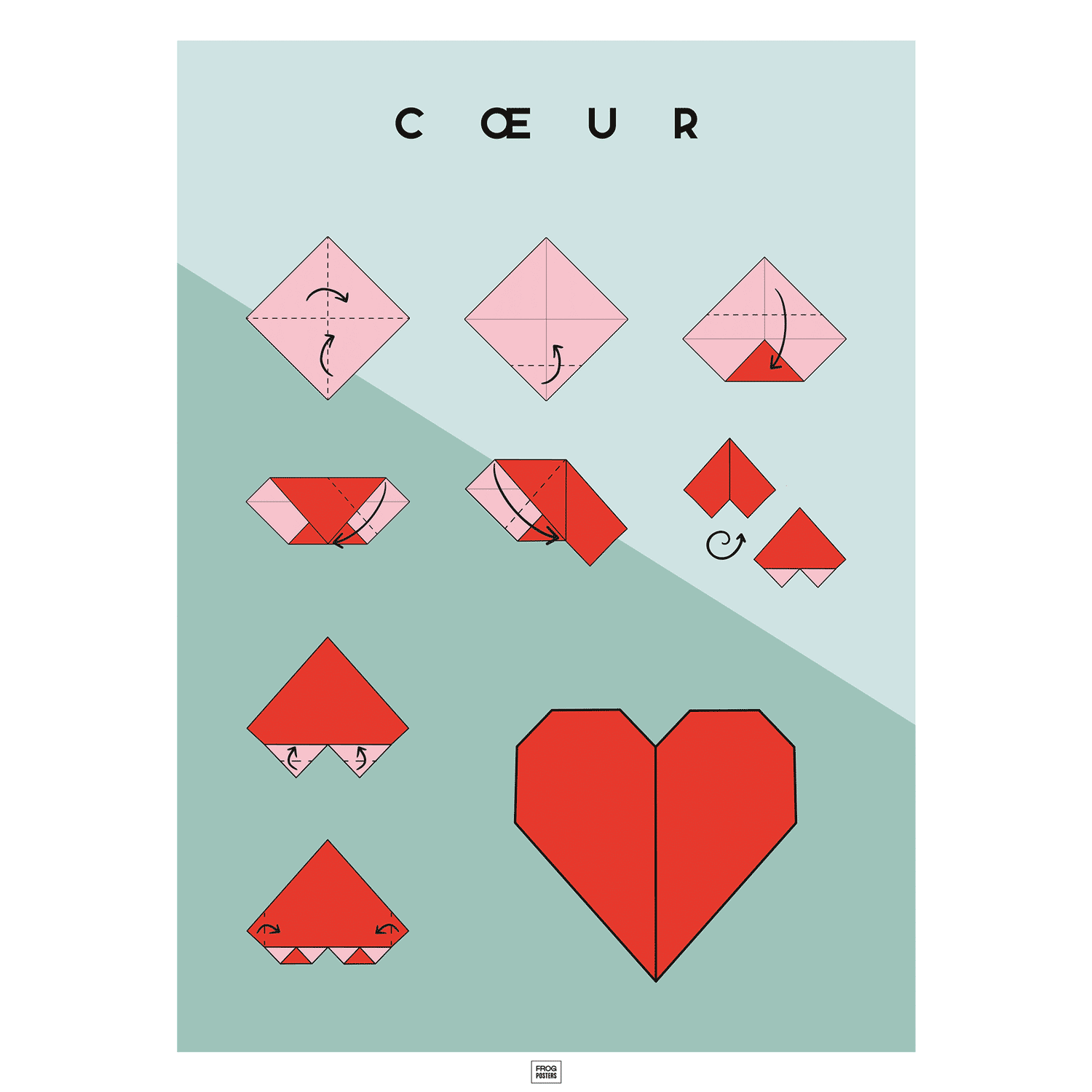 Affiche origami coeur, poster minimaliste géométrique, origami facile