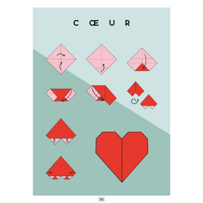Affiche origami coeur, poster minimaliste géométrique, origami facile