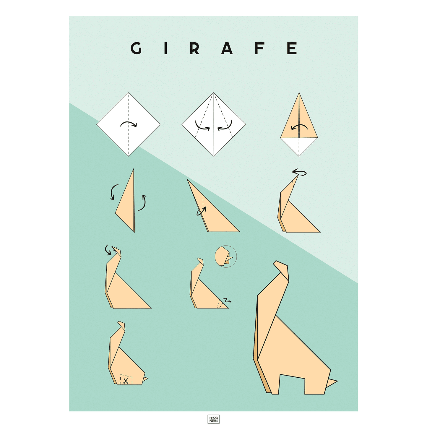 Affiche origami girafe, poster minimaliste géométrique, origami facile