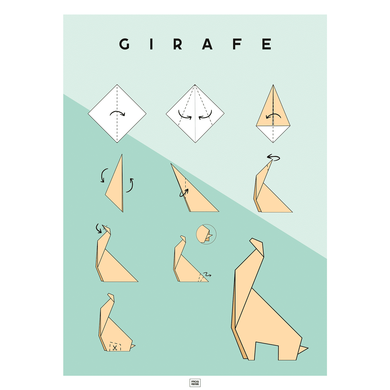 Affiche origami girafe, poster minimaliste géométrique, origami facile
