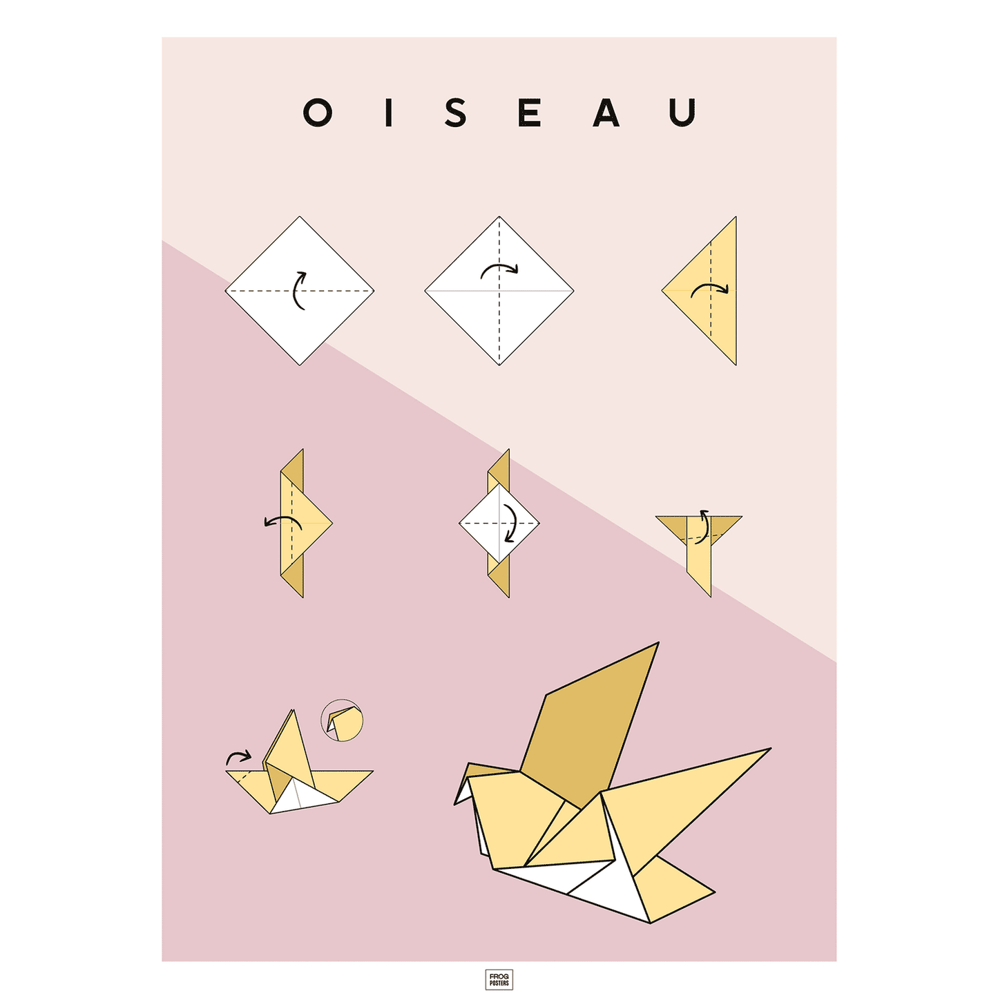 Affiche origami oiseau, poster minimaliste géométrique