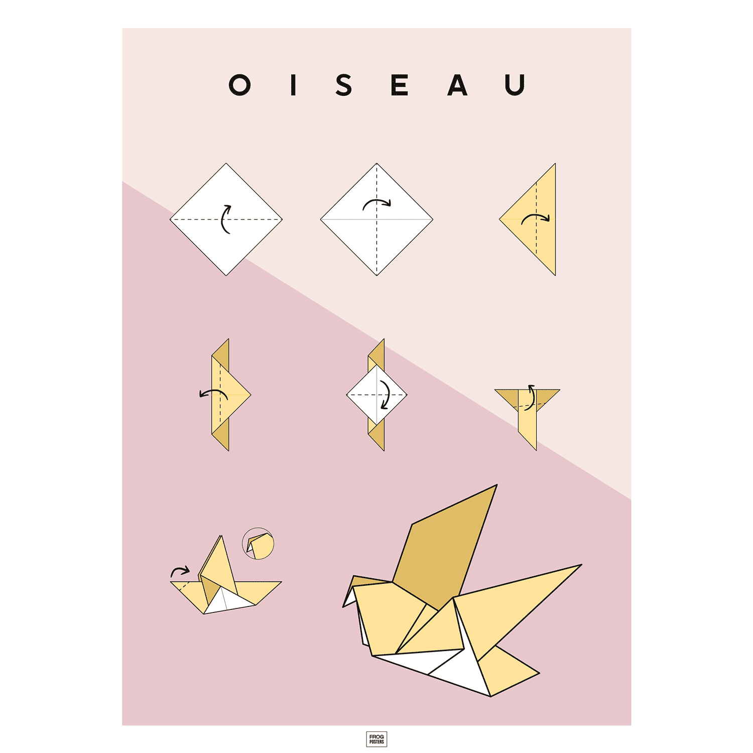 Affiche origami oiseau, poster minimaliste géométrique