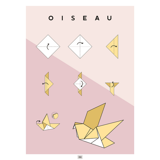 Affiche origami oiseau, poster minimaliste géométrique