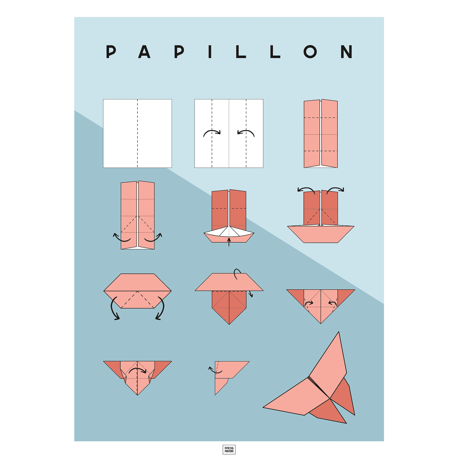 Affiche origami papillon, poster minimaliste géométrique