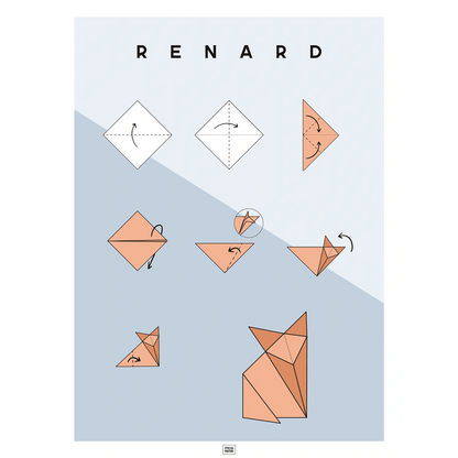 Affiche origami renard, poster minimaliste géométrique