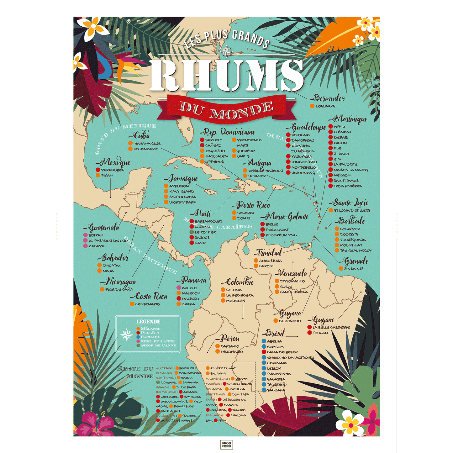 Affiche Rhum : Carte des 100 Meilleurs Rhums du Monde