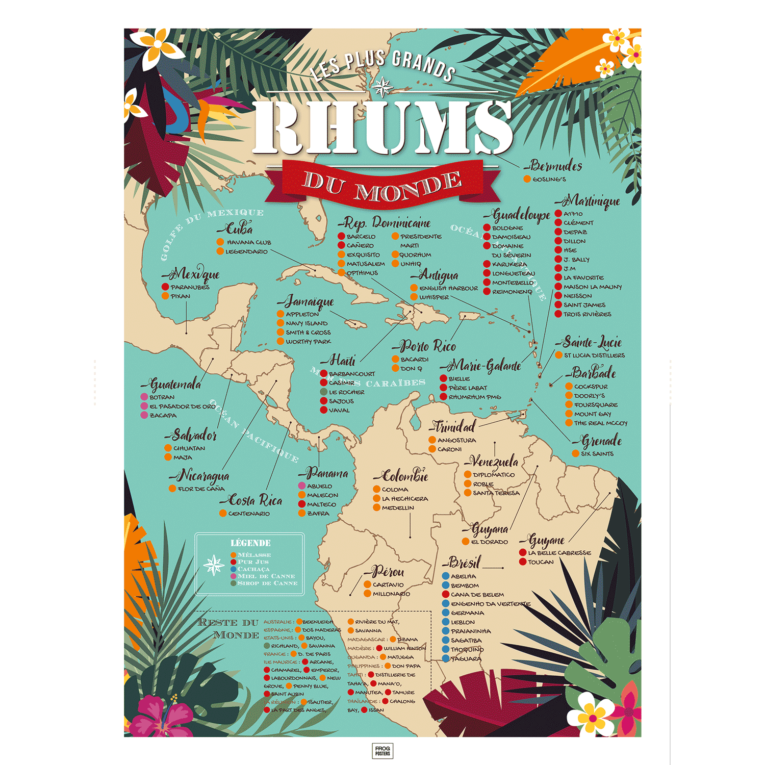 Affiche Rhum : Carte des 100 Meilleurs Rhums du Monde