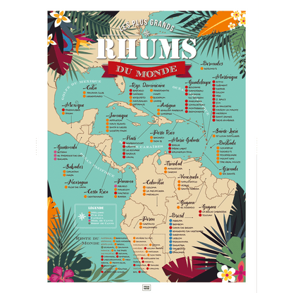 Affiche Rhum : Carte des 100 Meilleurs Rhums du Monde