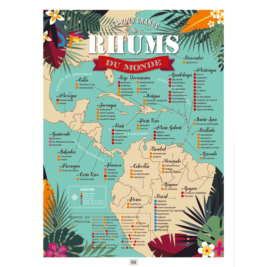 Affiche Rhum : Carte des 100 Meilleurs Rhums du Monde