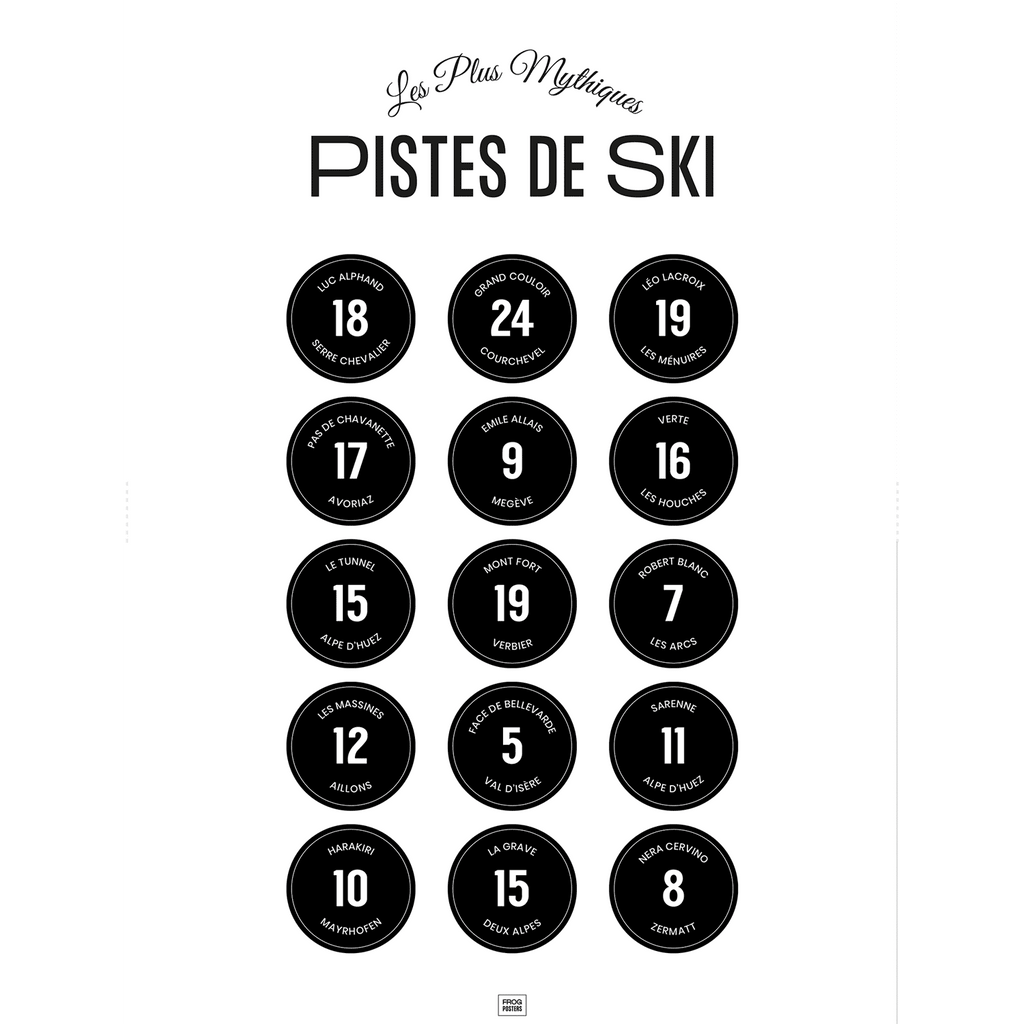 Affiche les pistes noires de ski légendaires des Alpes, poster minimaliste
