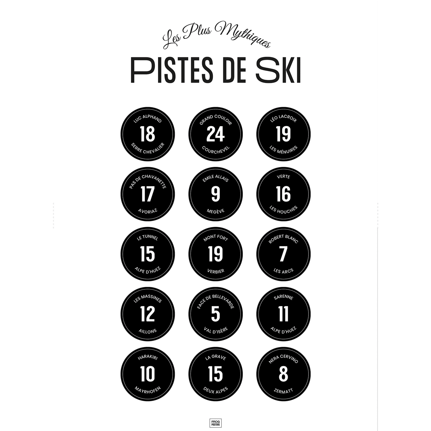 Affiche les pistes noires de ski légendaires des Alpes, poster minimaliste