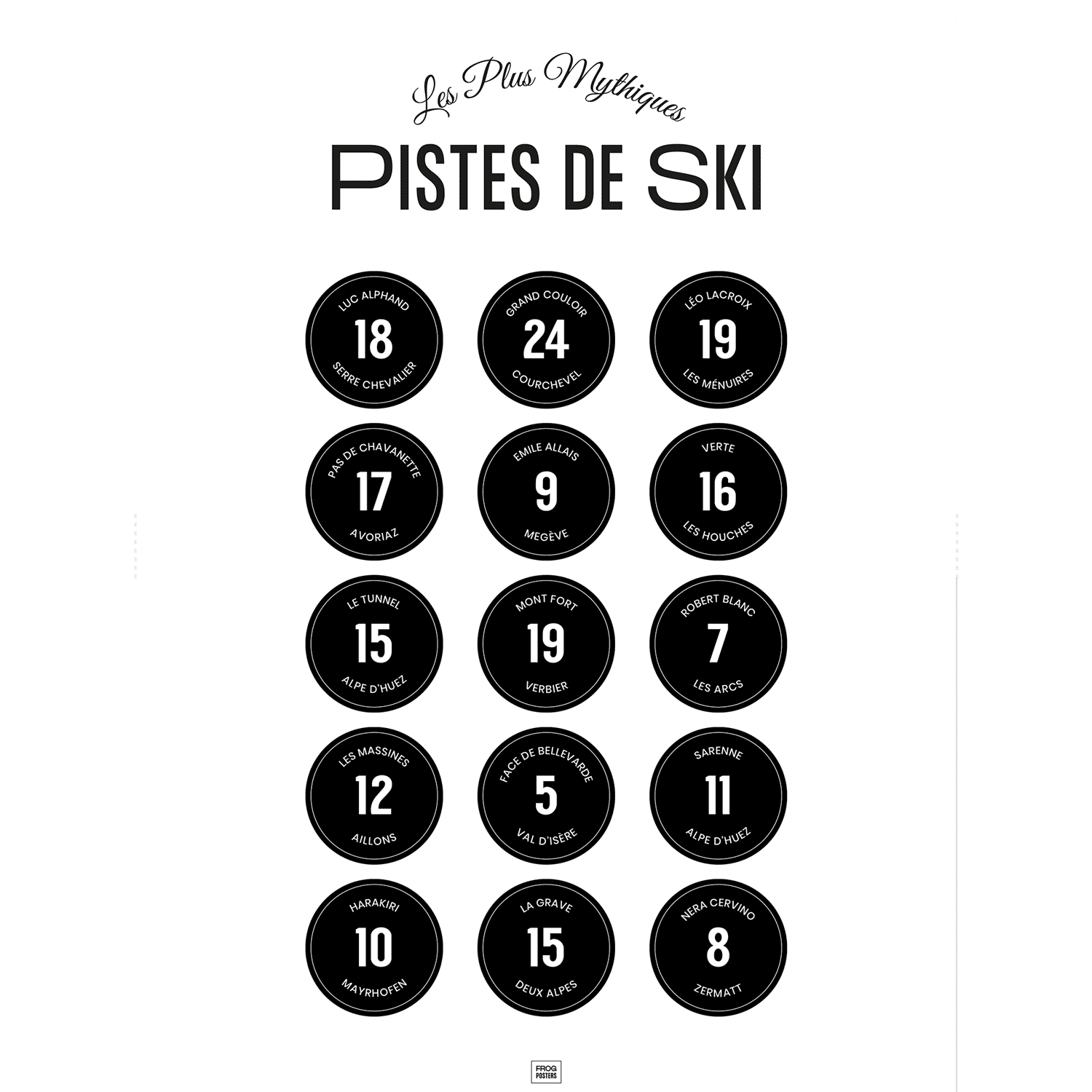 Affiche les pistes noires de ski légendaires des Alpes, poster minimaliste