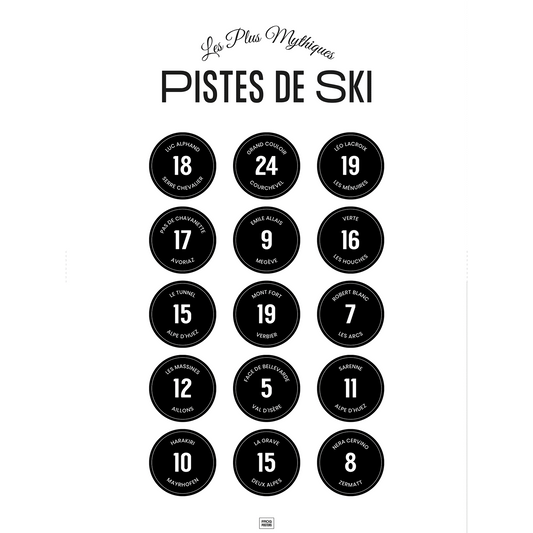 Affiche les pistes noires de ski légendaires des Alpes, poster minimaliste