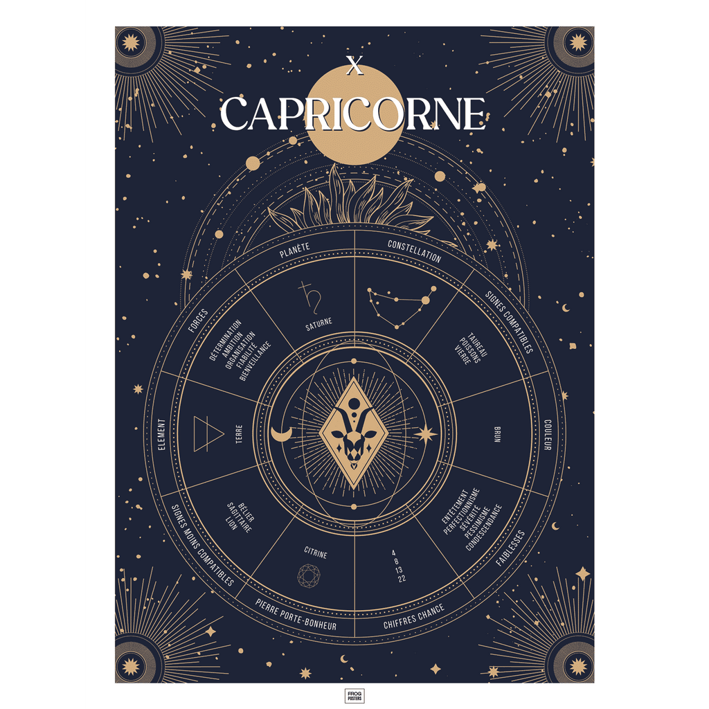 Affiche signe astrologique Capricorne, poster vintage de signe du zodiaque