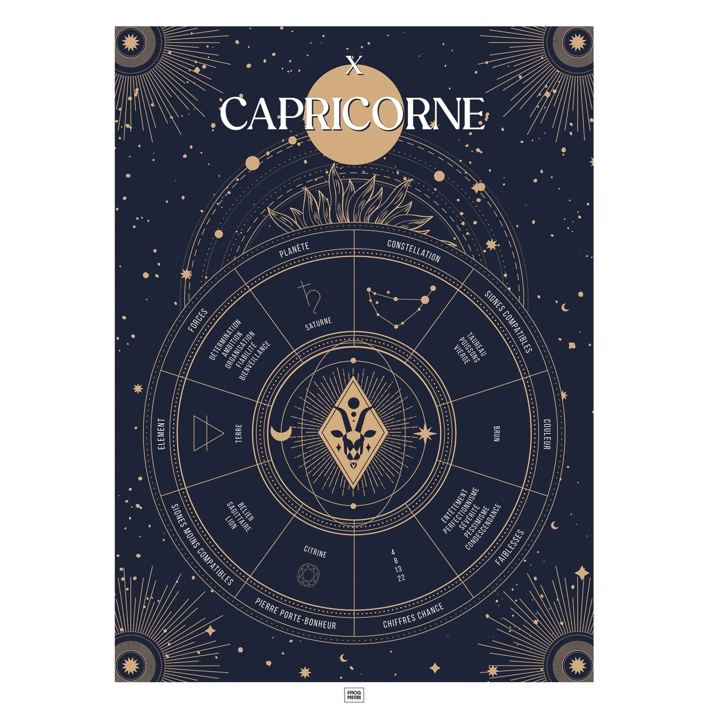 Affiche signe astrologique Capricorne, poster vintage de signe du zodiaque