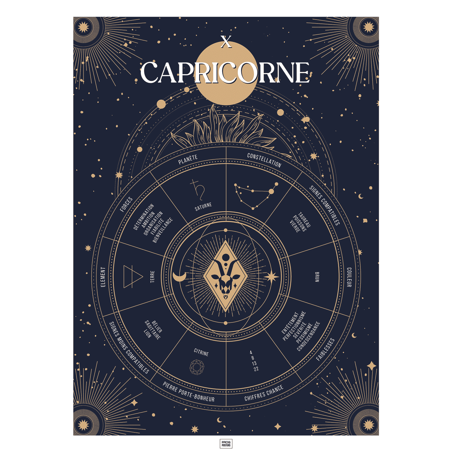 Affiche signe astrologique Capricorne, poster vintage de signe du zodiaque