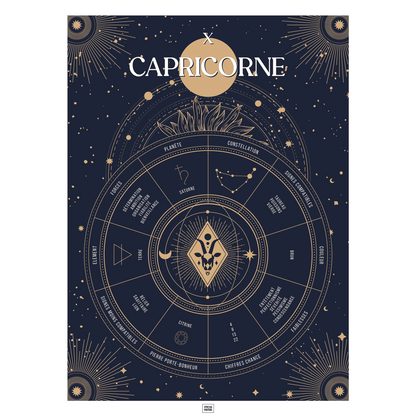 Affiche signe astrologique Capricorne, poster vintage de signe du zodiaque