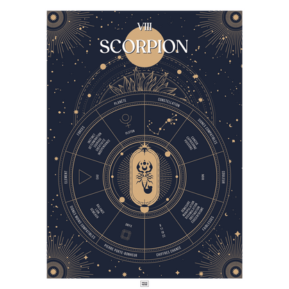 Affiche signe astrologique Scorpion, poster vintage de signe du zodiaque