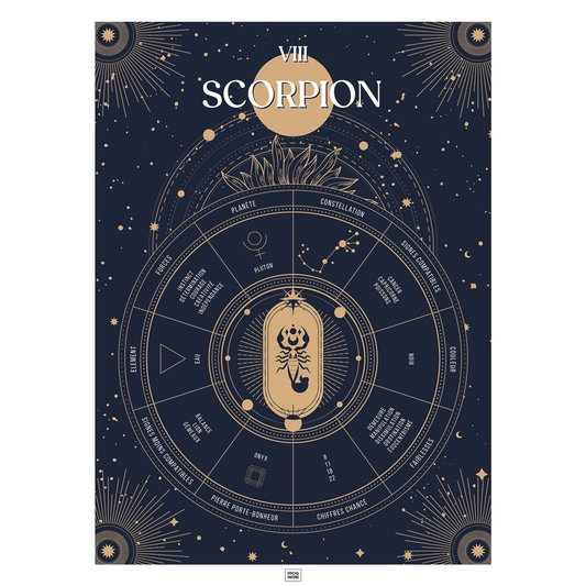Affiche signe astrologique Scorpion, poster vintage de signe du zodiaque