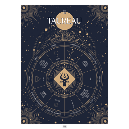 Affiche signe astrologique Taureau, poster vintage de signe du zodiaque
