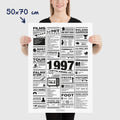 Affiche année 1997 en noir et blanc, poster rétrospective année de naissance 1997, idée cadeau anniversaire