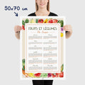 Affiche cuisine, calendrier des fruits et légumes de saison, affiche minimaliste, dimensions 50x70 cm
