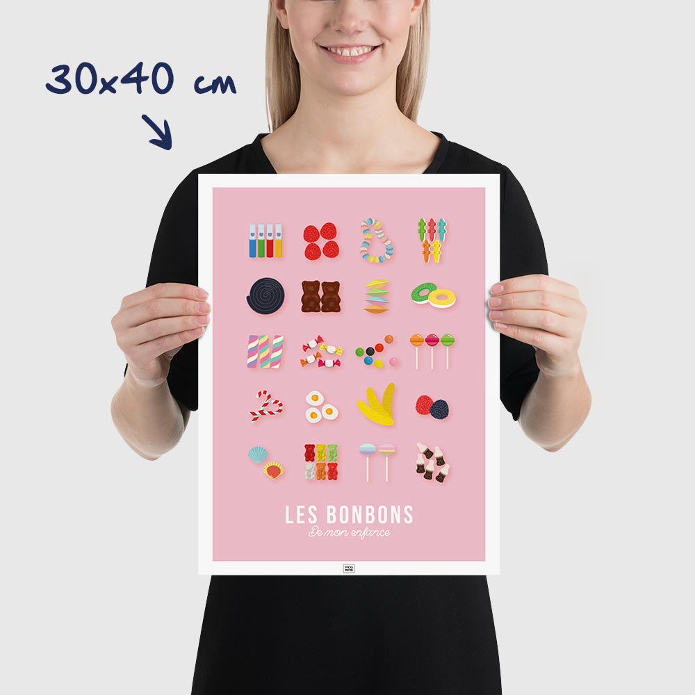 affiche bonbons, affiche candy bar minimaliste, affiche nostalgique, souvenir d'enfance, dimensions 30x40 cm
