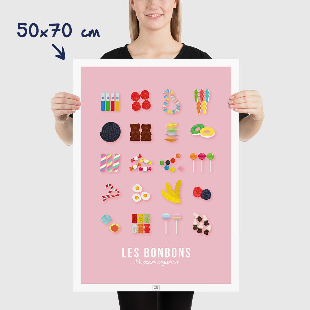 affiche bonbons, affiche candy bar minimaliste, affiche nostalgique, souvenir d'enfance, dimensions 50x70 cm

