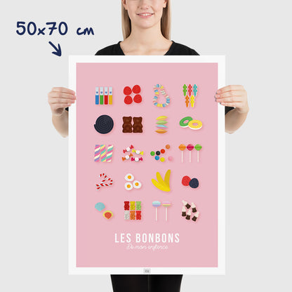 affiche bonbons, affiche candy bar minimaliste, affiche nostalgique, souvenir d'enfance, dimensions 50x70 cm

