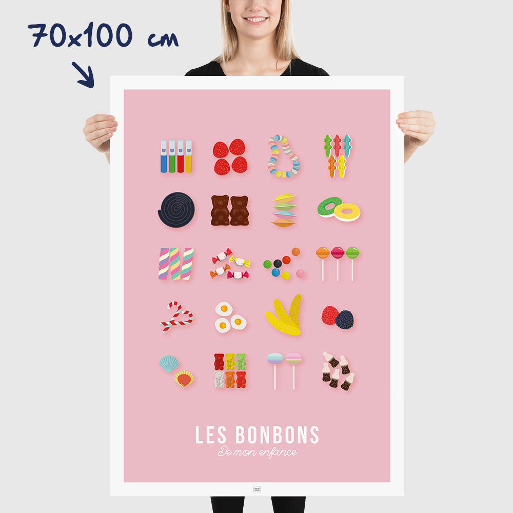affiche bonbons, affiche candy bar minimaliste, affiche nostalgique, souvenir d'enfance, dimensions 70x100 cm