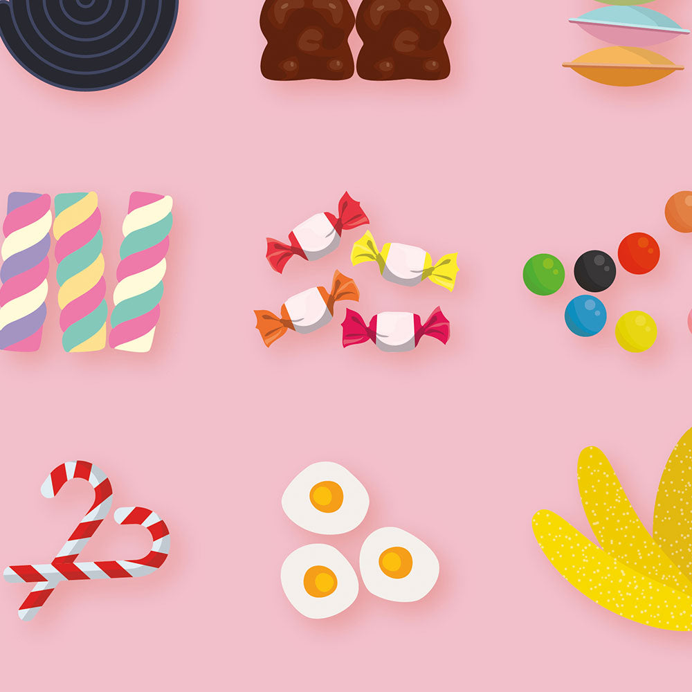 affiche bonbons, affiche candy bar minimaliste, affiche nostalgique, souvenir d'enfance, zoom
