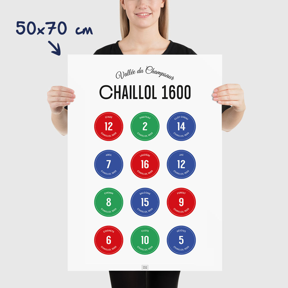 Affiche Chaillol, vallée du Champsaur : la liste des pistes de ski, dimensions 50x70 cm