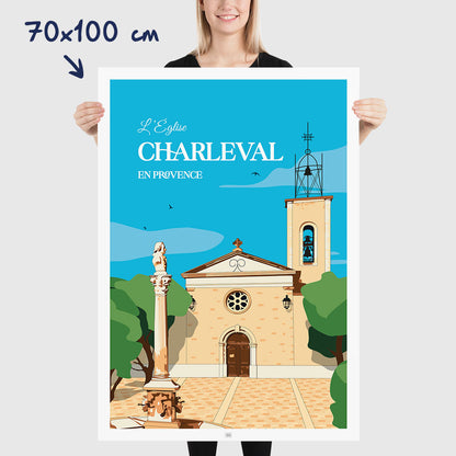 Affiche Eglise de Charleval en Provence - poster vintage et rétro de Frog Posters, dimensions 70x100 cm
