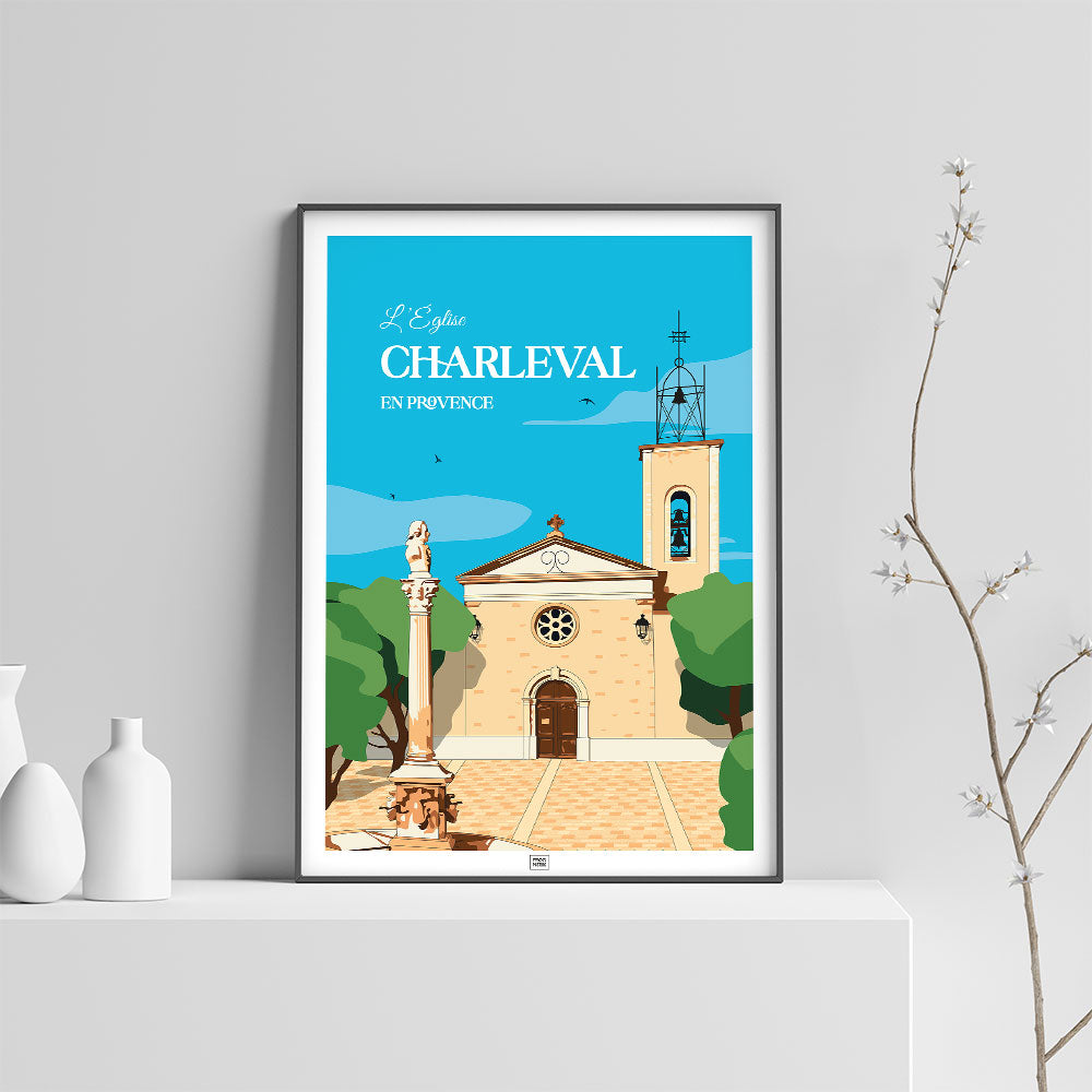 Affiche Eglise de Charleval en Provence - poster vintage et rétro de Frog Posters, sur fond clair