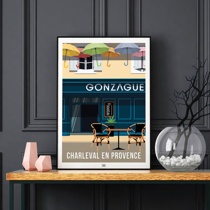 Affiche Gonzague Charleval en Provence - poster vintage et rétro de Frog Posters, sur fond sombre