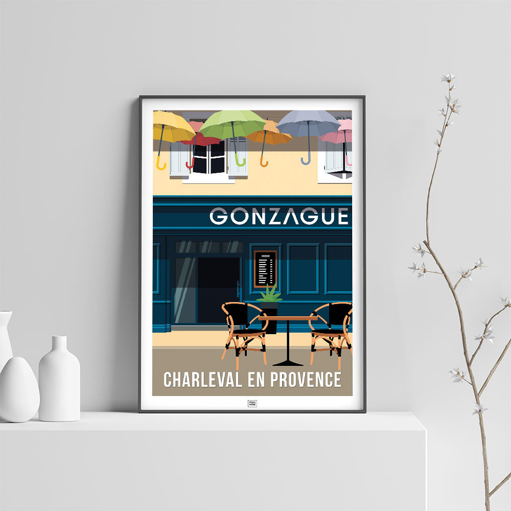 Affiche Gonzague Charleval en Provence - poster vintage et rétro de Frog Posters, sur fond clair