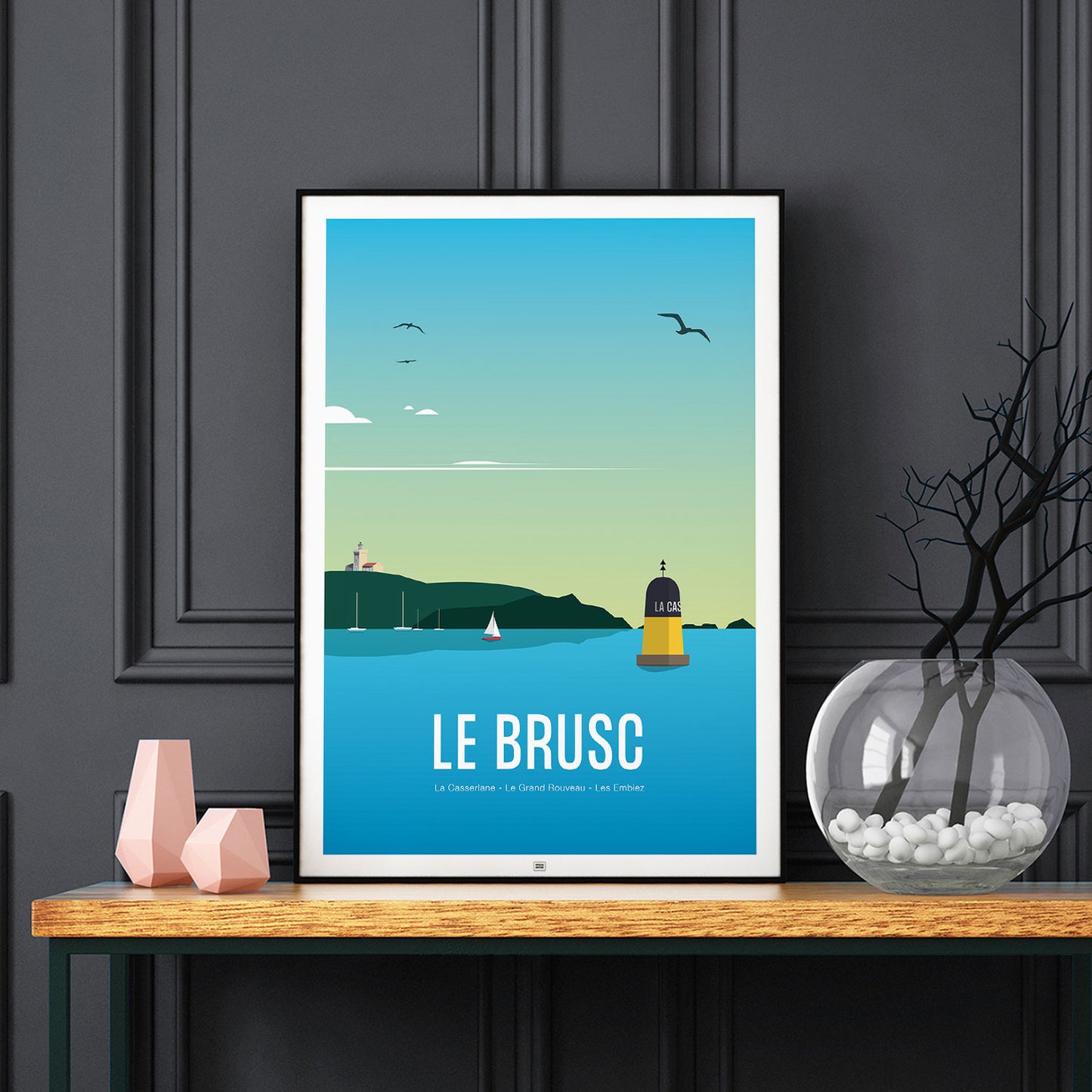 Affiche Le Brusc, le Grand Rouveau et les Embiez, affiche vintage, sur fond sombre